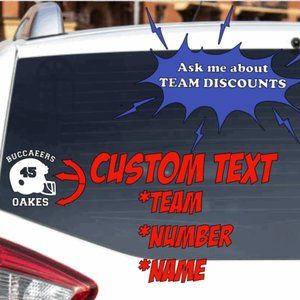 Custom Football Helmet Vinyl Decal | Personalized Name & Number Car Window Stick